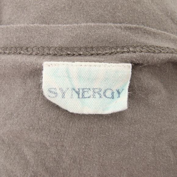 Synergy Blouse Gray Long Sleeve Asymmetrical Hem Boat Neck Feather Boho Medium - Picture 6 of 11